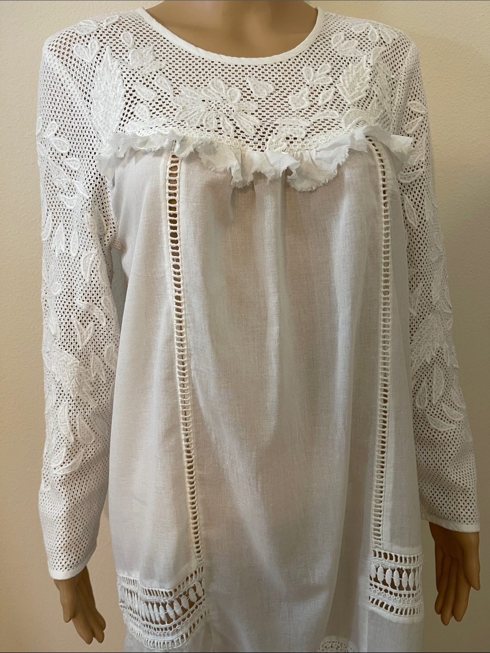 RAGA White Cotton Crochet Boho Tunic/Cover-Up